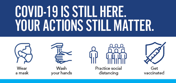 covid mitigation graphic - wear a mask social distance wash hands and get vaccinated